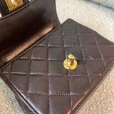CHANEL Handbag Brown Vintage Brown Lambskin Quilted Micro Mini Kelly with Top Handle GHW - Redeluxe