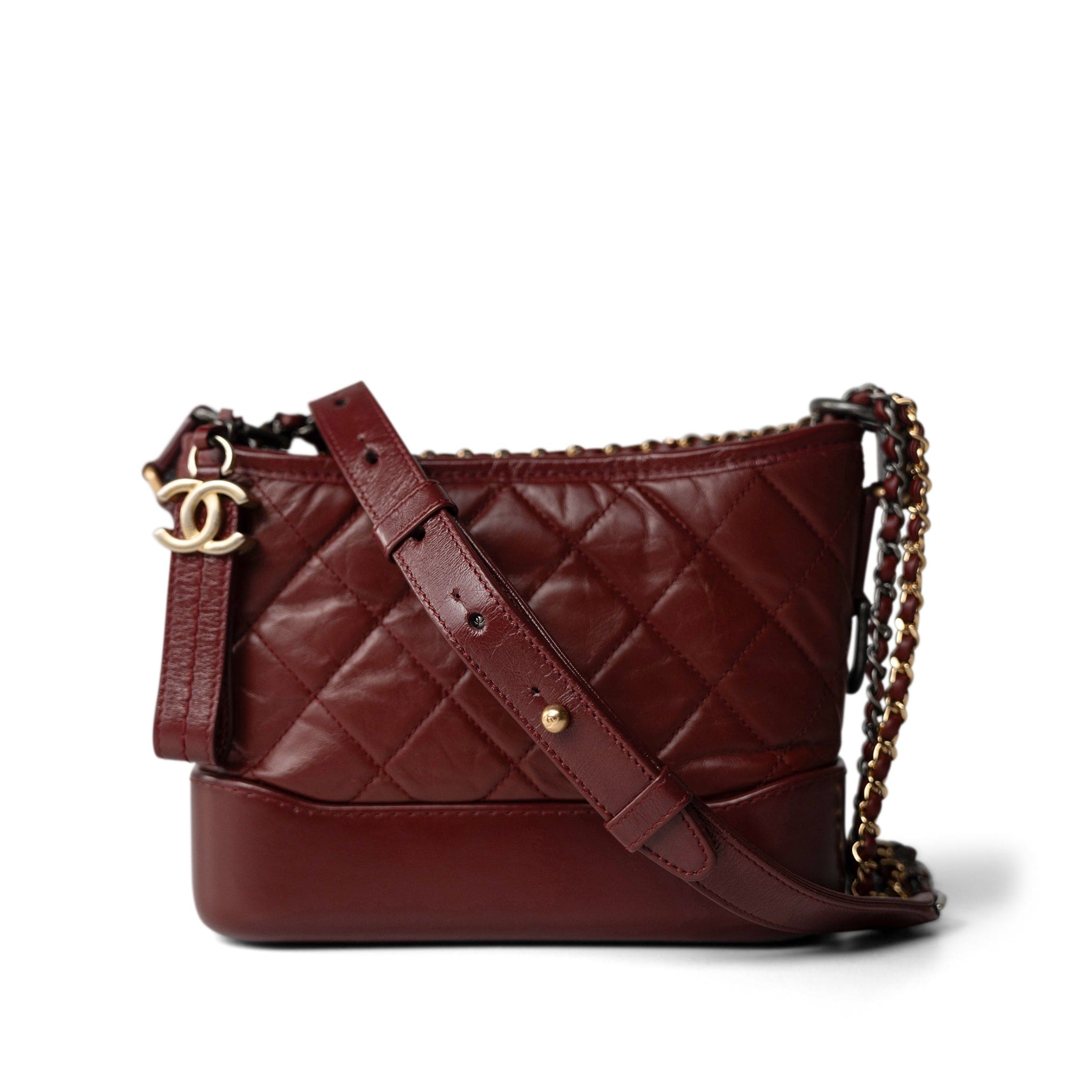 Burgundy Aged Calfskin Quilted Gabrielle Hobo Bag Small Mixed Hardware REDELUXE