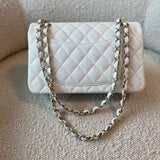 CHANEL Handbag Chanel 21A White Caviar Quilted Classic Flap Small LGHW - Redeluxe