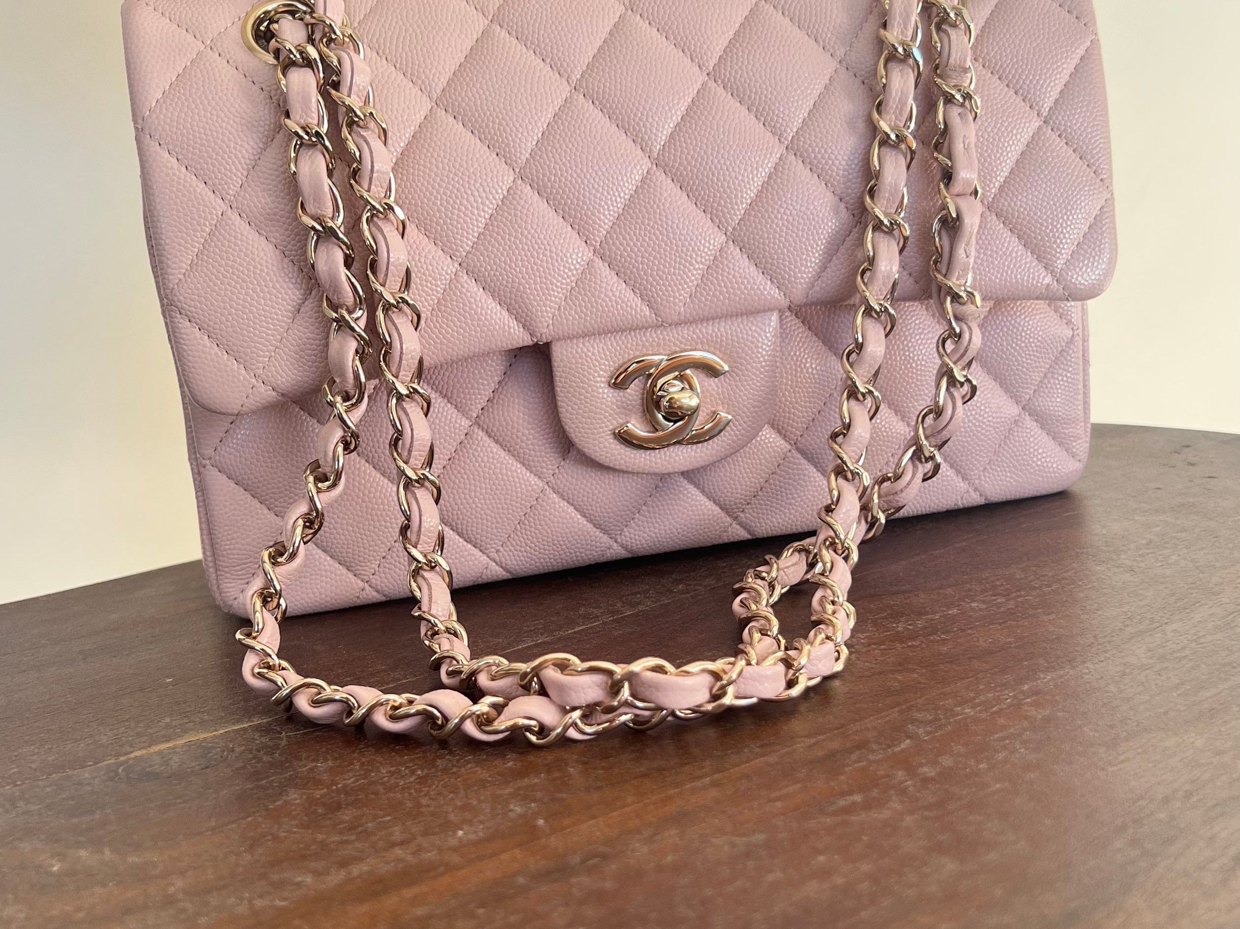 CHANEL Handbag CHANEL 21C LIGHT PINK CAVIAR QUILTED CLASSIC FLAP SMALL LIGHT GOLD HARDWARE - Redeluxe