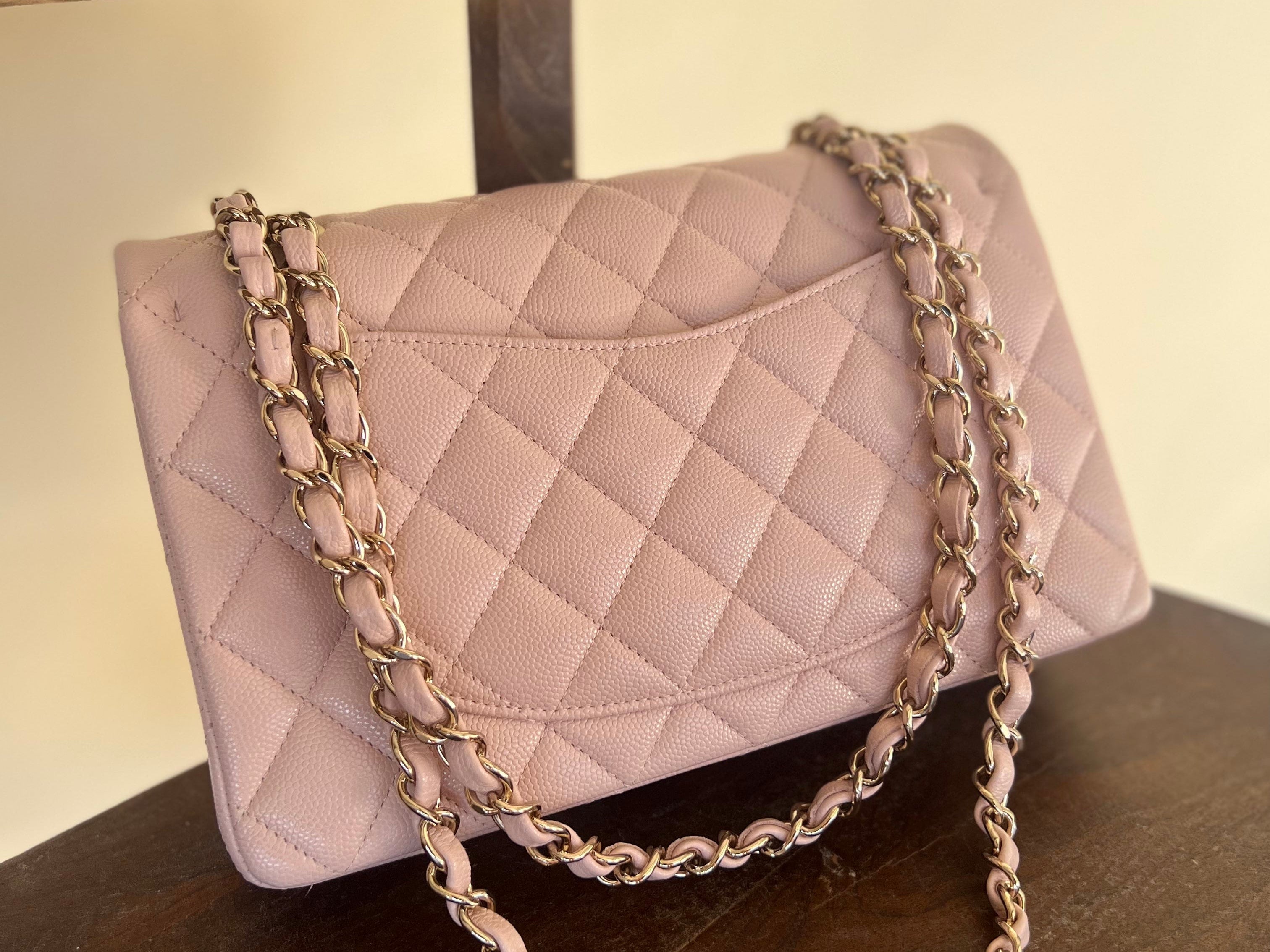 CHANEL Handbag CHANEL 21C LIGHT PINK CAVIAR QUILTED CLASSIC FLAP SMALL LIGHT GOLD HARDWARE - Redeluxe