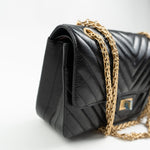 CHANEL Handbag Chanel 21K Reissue 2.55 Black Chevron Aged Calfskin Quilted 225 (Medium) AGHW - Redeluxe