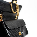 CHANEL Handbag Chanel 21K Reissue 2.55 Black Chevron Aged Calfskin Quilted 225 (Medium) AGHW - Redeluxe