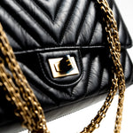 CHANEL Handbag Chanel 21K Reissue 2.55 Black Chevron Aged Calfskin Quilted 225 (Medium) AGHW - Redeluxe