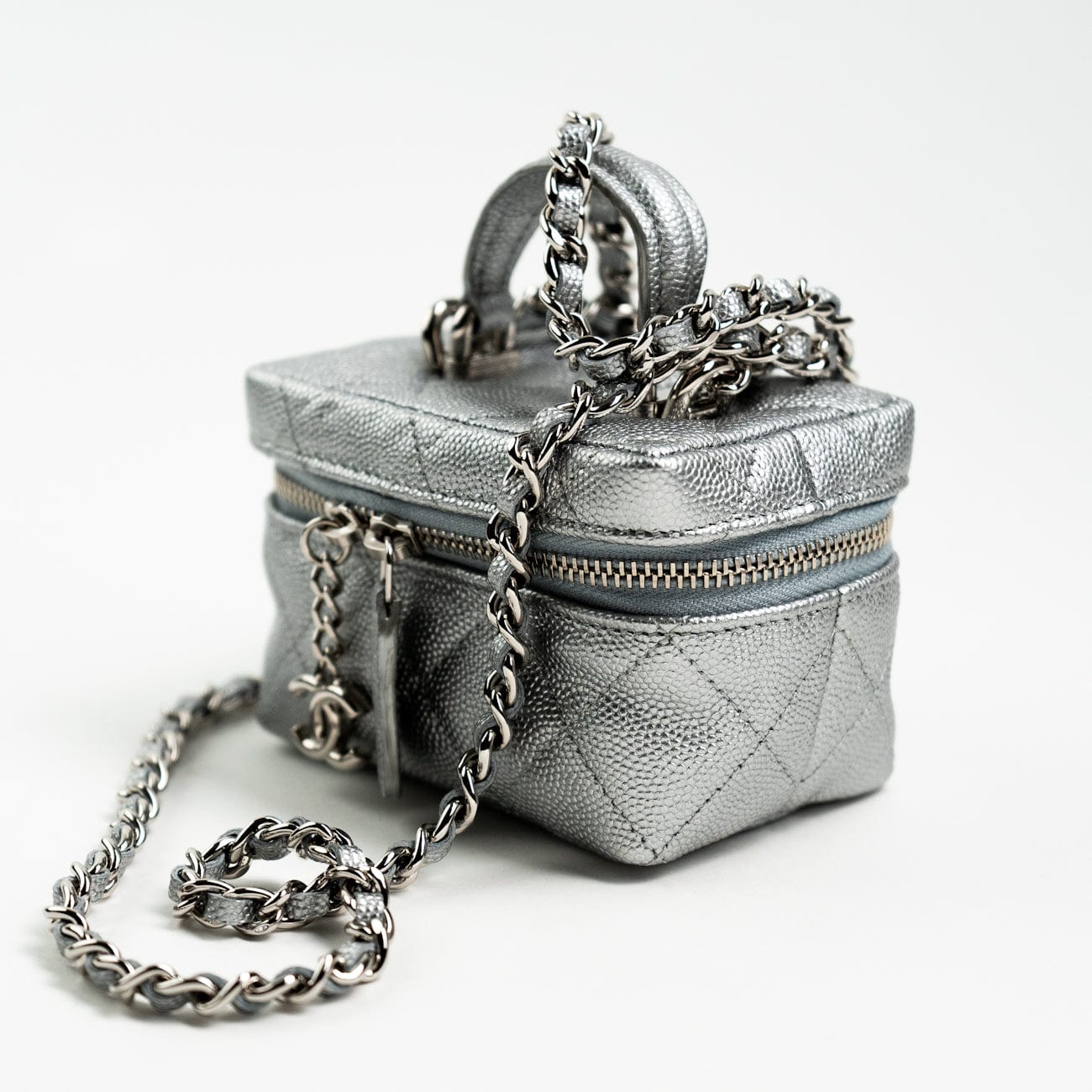 CHANEL Handbag Chanel 21S Metallic Silver Micro Vanity Grained Calfskin SHW - Redeluxe