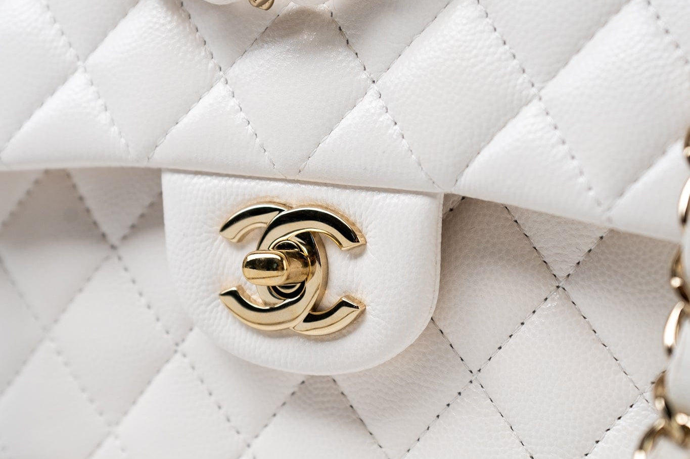CHANEL Handbag Chanel 21S White Caviar Quilted Classic Flap Small LGHW - Redeluxe