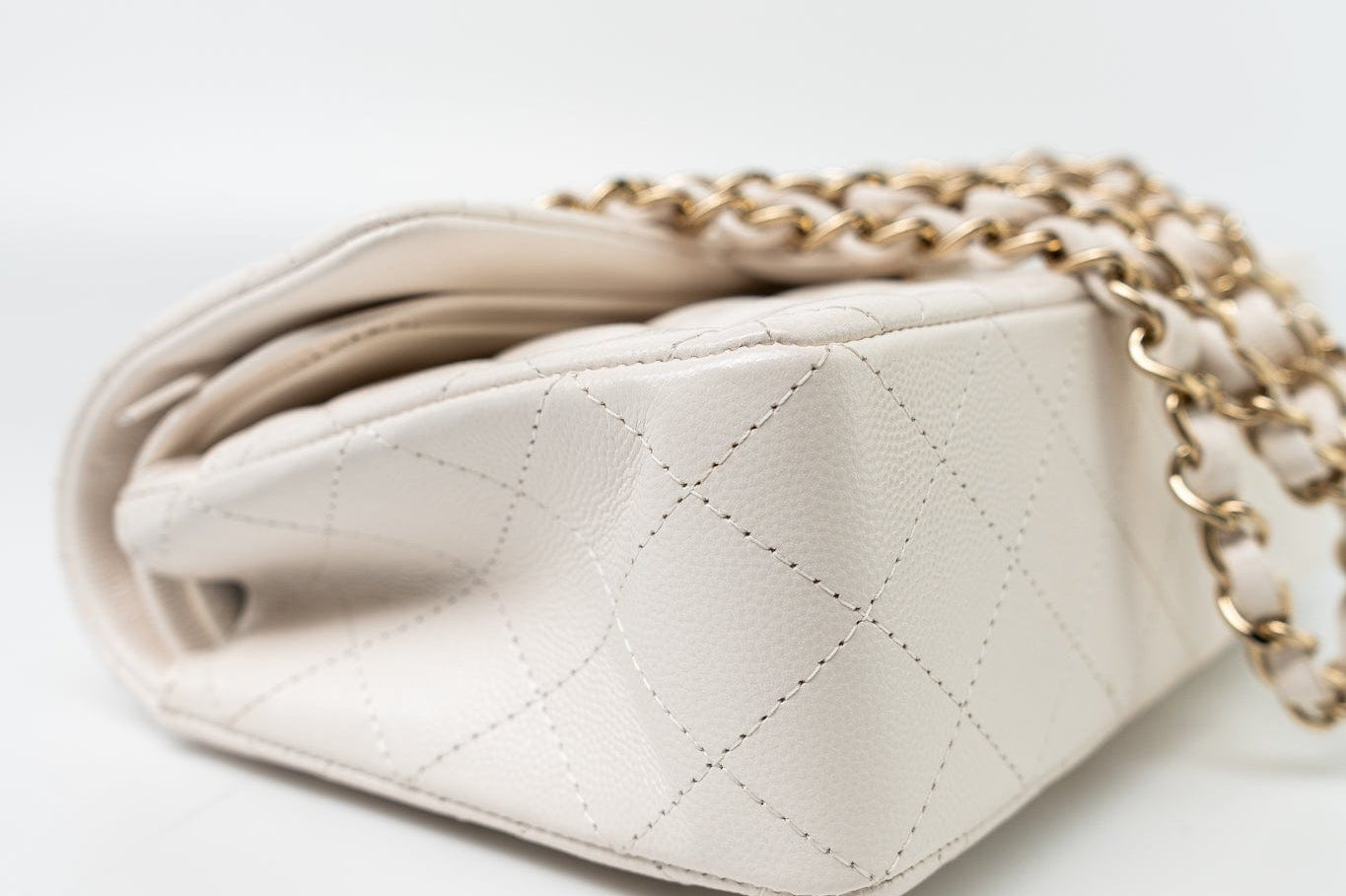 CHANEL Handbag Chanel 21S White Caviar Quilted Classic Flap Small LGHW - Redeluxe