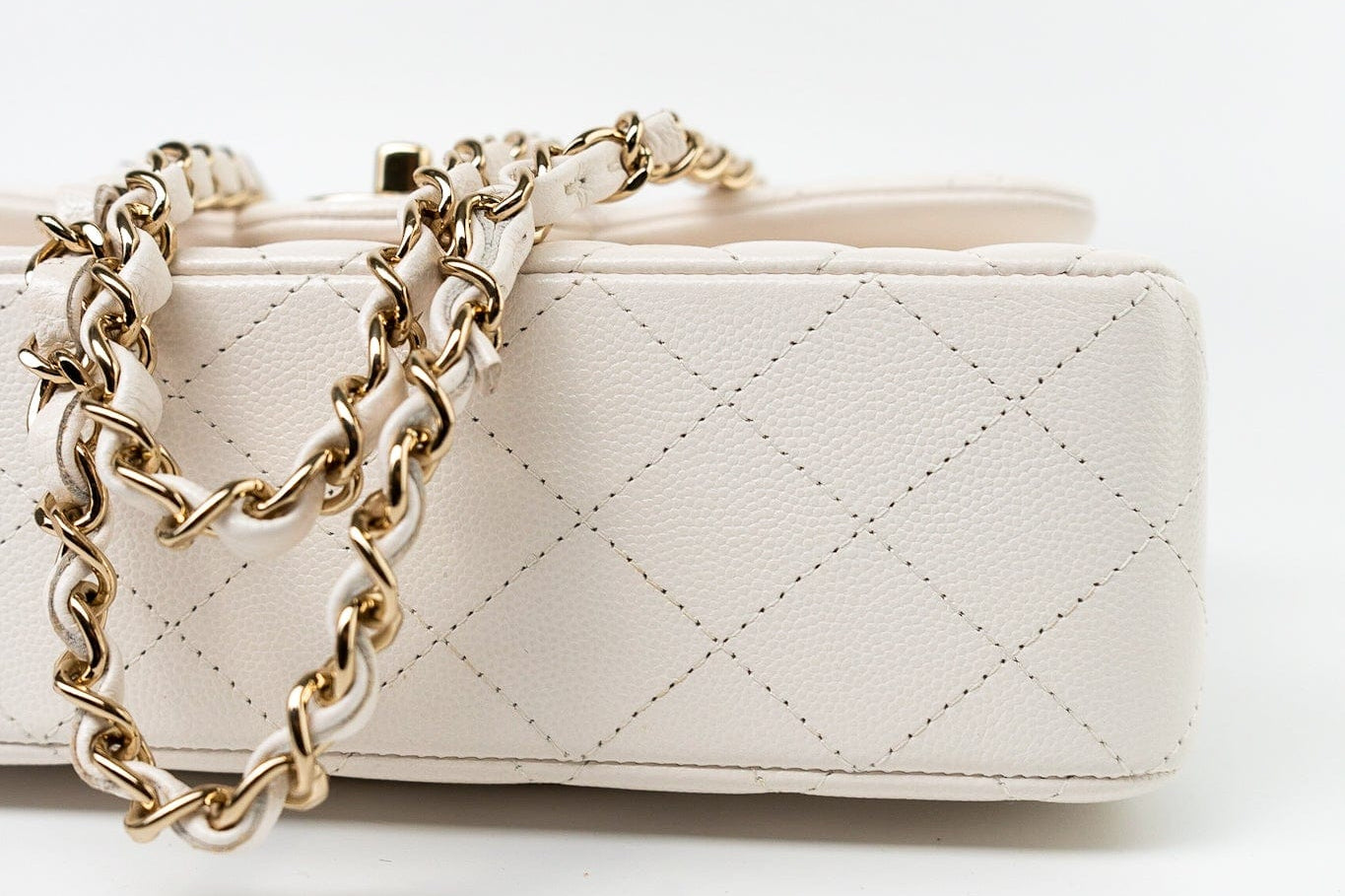 CHANEL Handbag Chanel 21S White Caviar Quilted Classic Flap Small LGHW - Redeluxe