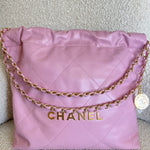 CHANEL Handbag Chanel 22 Pink Shiny Calfskin Quilted Drawstring Bag Small GHW - Redeluxe
