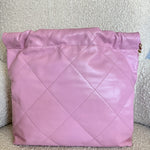 CHANEL Handbag Chanel 22 Pink Shiny Calfskin Quilted Drawstring Bag Small GHW - Redeluxe