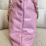 CHANEL Handbag Chanel 22 Pink Shiny Calfskin Quilted Drawstring Bag Small GHW - Redeluxe
