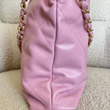 CHANEL Handbag Chanel 22 Pink Shiny Calfskin Quilted Drawstring Bag Small GHW - Redeluxe
