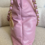 CHANEL Handbag Chanel 22 Pink Shiny Calfskin Quilted Drawstring Bag Small GHW - Redeluxe