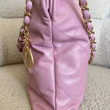 CHANEL Handbag Chanel 22 Pink Shiny Calfskin Quilted Drawstring Bag Small GHW - Redeluxe