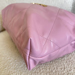 CHANEL Handbag Chanel 22 Pink Shiny Calfskin Quilted Drawstring Bag Small GHW - Redeluxe