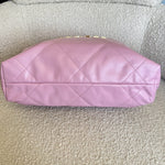 CHANEL Handbag Chanel 22 Pink Shiny Calfskin Quilted Drawstring Bag Small GHW - Redeluxe