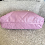 CHANEL Handbag Chanel 22 Pink Shiny Calfskin Quilted Drawstring Bag Small GHW - Redeluxe