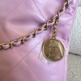 CHANEL Handbag Chanel 22 Pink Shiny Calfskin Quilted Drawstring Bag Small GHW - Redeluxe