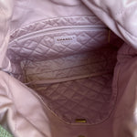 CHANEL Handbag Chanel 22 Pink Shiny Calfskin Quilted Drawstring Bag Small GHW - Redeluxe