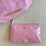 CHANEL Handbag Chanel 22 Pink Shiny Calfskin Quilted Drawstring Bag Small GHW - Redeluxe
