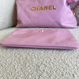CHANEL Handbag Chanel 22 Pink Shiny Calfskin Quilted Drawstring Bag Small GHW - Redeluxe