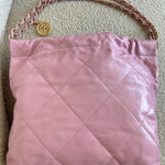CHANEL Handbag Chanel 22 Pink Shiny Calfskin Quilted Drawstring Bag Small GHW - Redeluxe