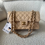CHANEL Handbag Chanel Beige Clair Caviar Quilted Small Classic Double Flap Gold Hardware - Redeluxe