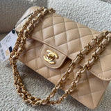 CHANEL Handbag Chanel Beige Clair Caviar Quilted Small Classic Double Flap Gold Hardware - Redeluxe