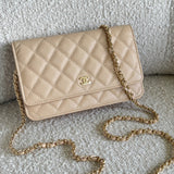 CHANEL Handbag Chanel Beige Clair Caviar Quilted Wallet on Chain GHW - Redeluxe