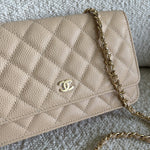 CHANEL Handbag Chanel Beige Clair Caviar Quilted Wallet on Chain GHW - Redeluxe