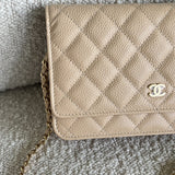 CHANEL Handbag Chanel Beige Clair Caviar Quilted Wallet on Chain GHW - Redeluxe