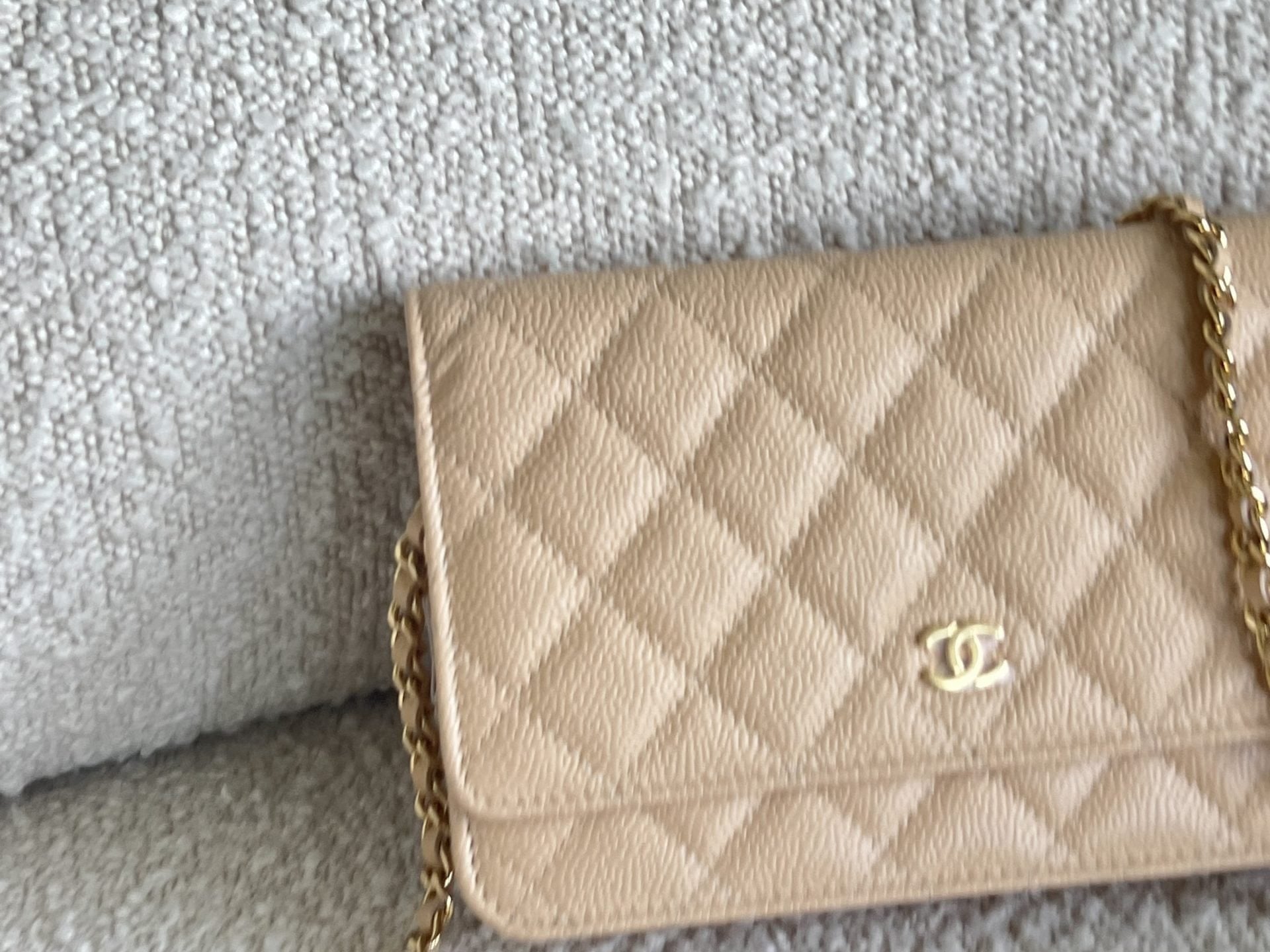 CHANEL Handbag Chanel Beige Clair Caviar Quilted Wallet on Chain GHW - Redeluxe
