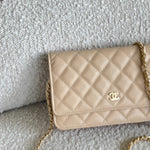 CHANEL Handbag Chanel Beige Clair Caviar Quilted Wallet on Chain GHW - Redeluxe