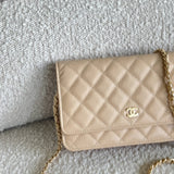 CHANEL Handbag Chanel Beige Clair Caviar Quilted Wallet on Chain GHW - Redeluxe