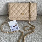 CHANEL Handbag Chanel Beige Clair Caviar Quilted Wallet on Chain GHW - Redeluxe