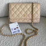 CHANEL Handbag Chanel Beige Clair Caviar Quilted Wallet on Chain GHW - Redeluxe