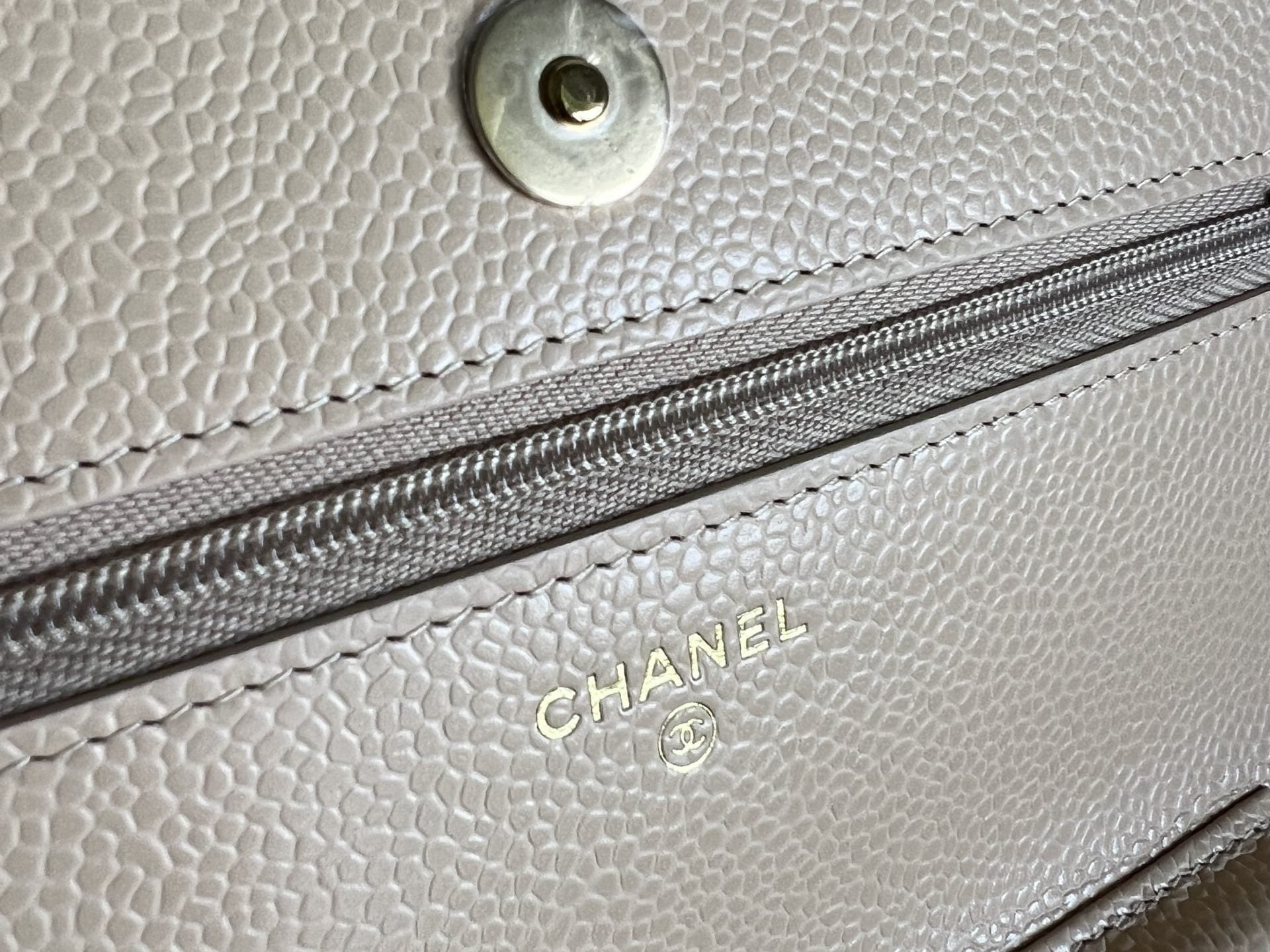 CHANEL Handbag Chanel Beige Clair Caviar Quilted Wallet on Chain GHW - Redeluxe