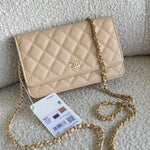 CHANEL Handbag Chanel Beige Clair Caviar Quilted Wallet on Chain GHW - Redeluxe