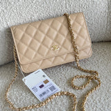 CHANEL Handbag Chanel Beige Clair Caviar Quilted Wallet on Chain GHW - Redeluxe