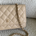 CHANEL Handbag Chanel Beige Clair Caviar Quilted Wallet on Chain GHW - Redeluxe