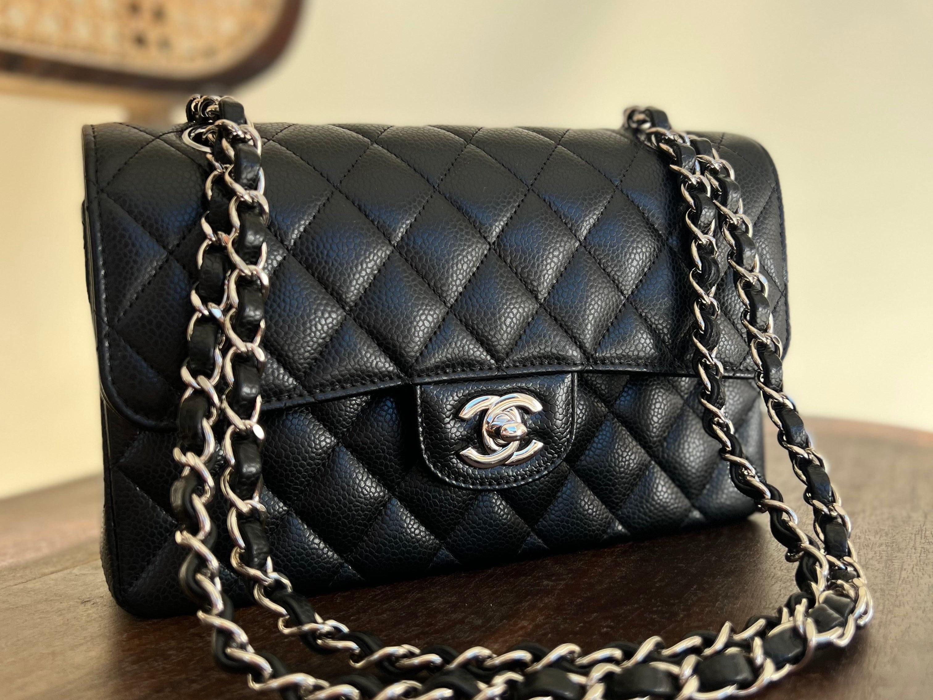 CHANEL Handbag Chanel Black Caviar Quilted Classic Flap Small SHW - Redeluxe