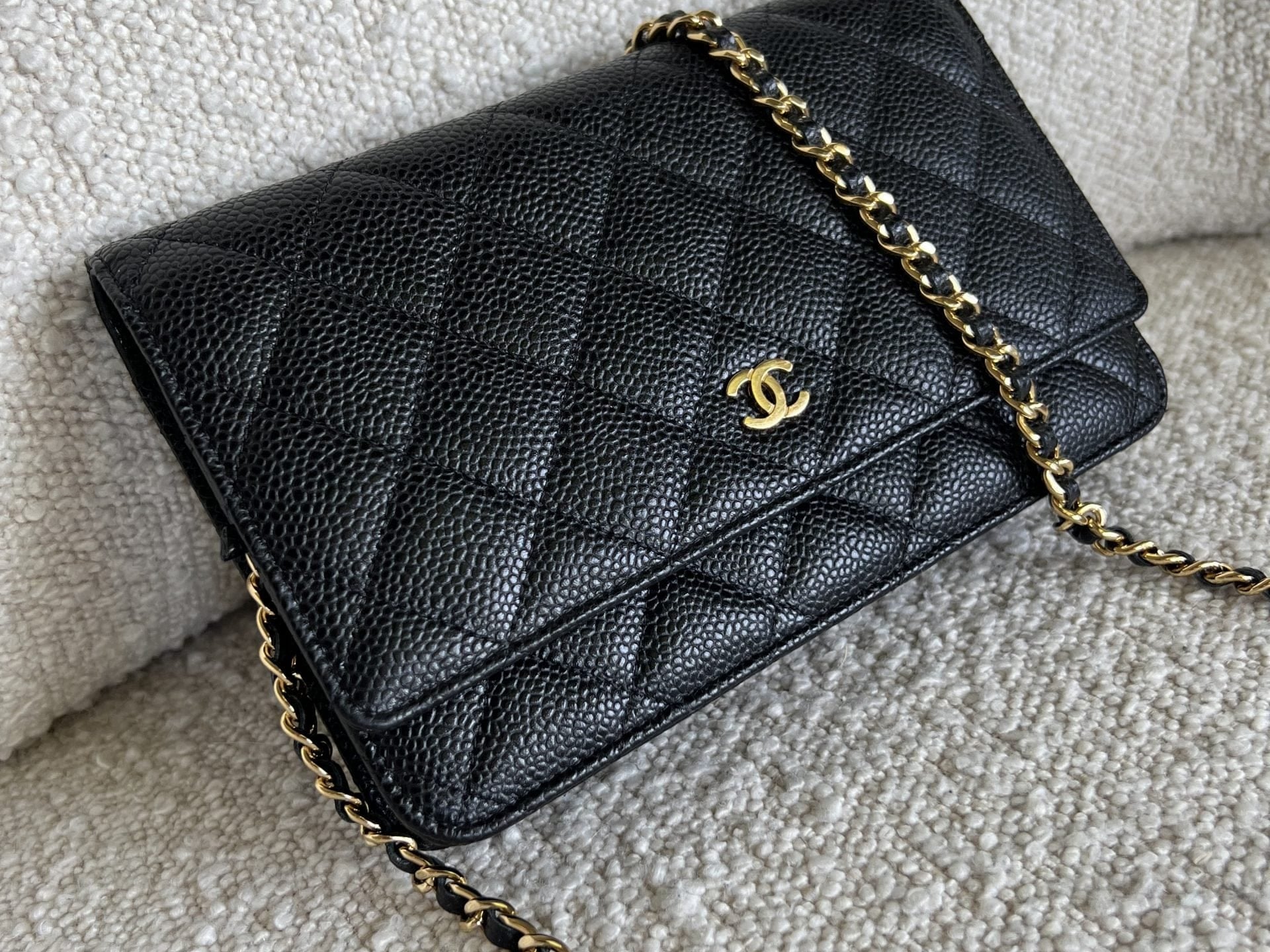CHANEL Handbag Chanel Black Caviar Quilted Wallet On Chain GHW (WOC) - Redeluxe