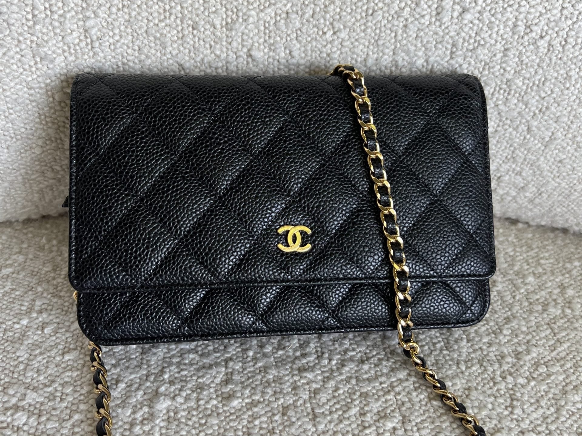 CHANEL Handbag Chanel Black Caviar Quilted Wallet On Chain GHW (WOC) - Redeluxe