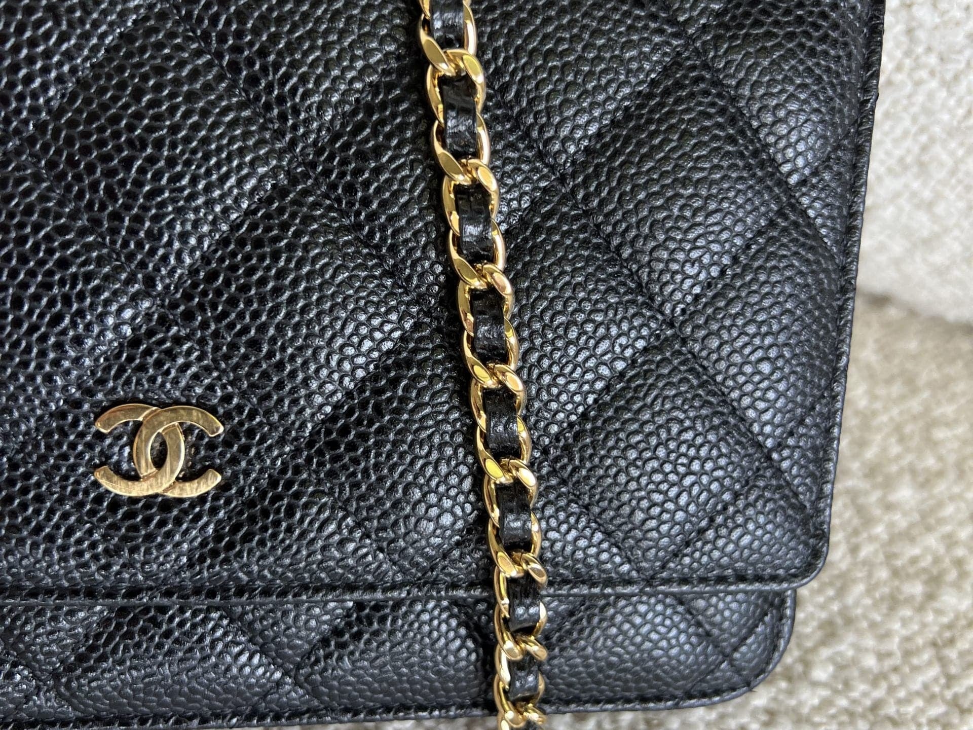 CHANEL Handbag Chanel Black Caviar Quilted Wallet On Chain GHW (WOC) - Redeluxe