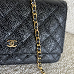 CHANEL Handbag Chanel Black Caviar Quilted Wallet On Chain GHW (WOC) - Redeluxe