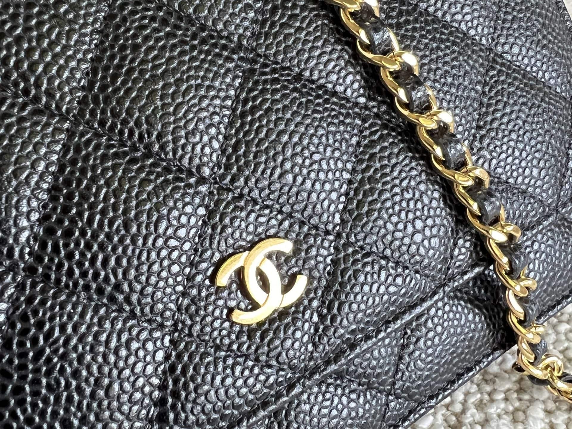 CHANEL Handbag Chanel Black Caviar Quilted Wallet On Chain GHW (WOC) - Redeluxe