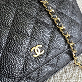 CHANEL Handbag Chanel Black Caviar Quilted Wallet On Chain GHW (WOC) - Redeluxe