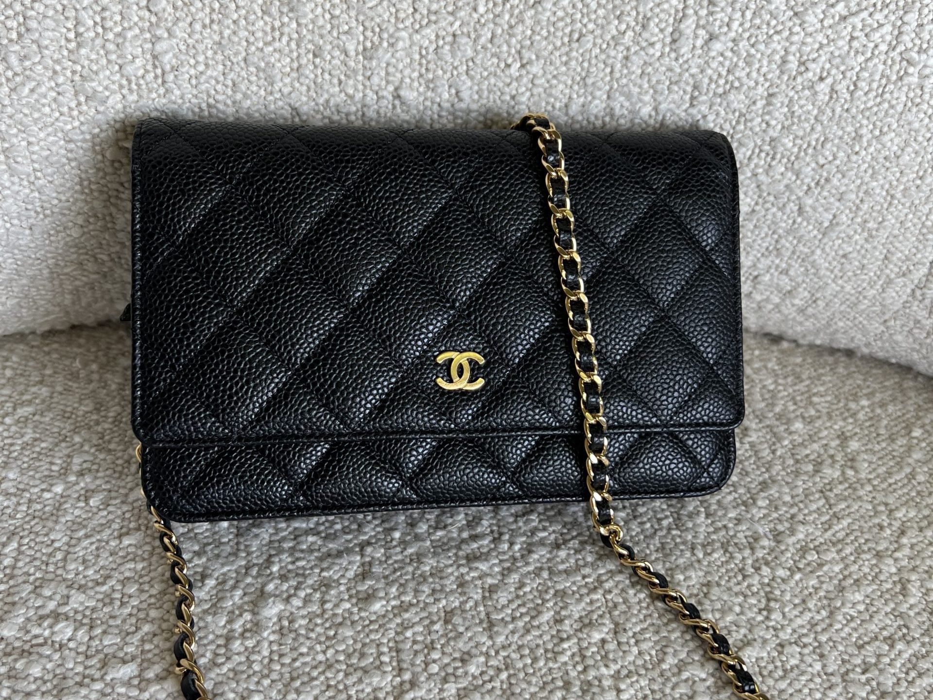CHANEL Handbag Chanel Black Caviar Quilted Wallet On Chain GHW (WOC) - Redeluxe