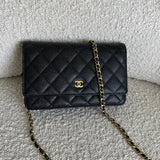 CHANEL Handbag Chanel Black Caviar Quilted Wallet On Chain GHW (WOC) - Redeluxe