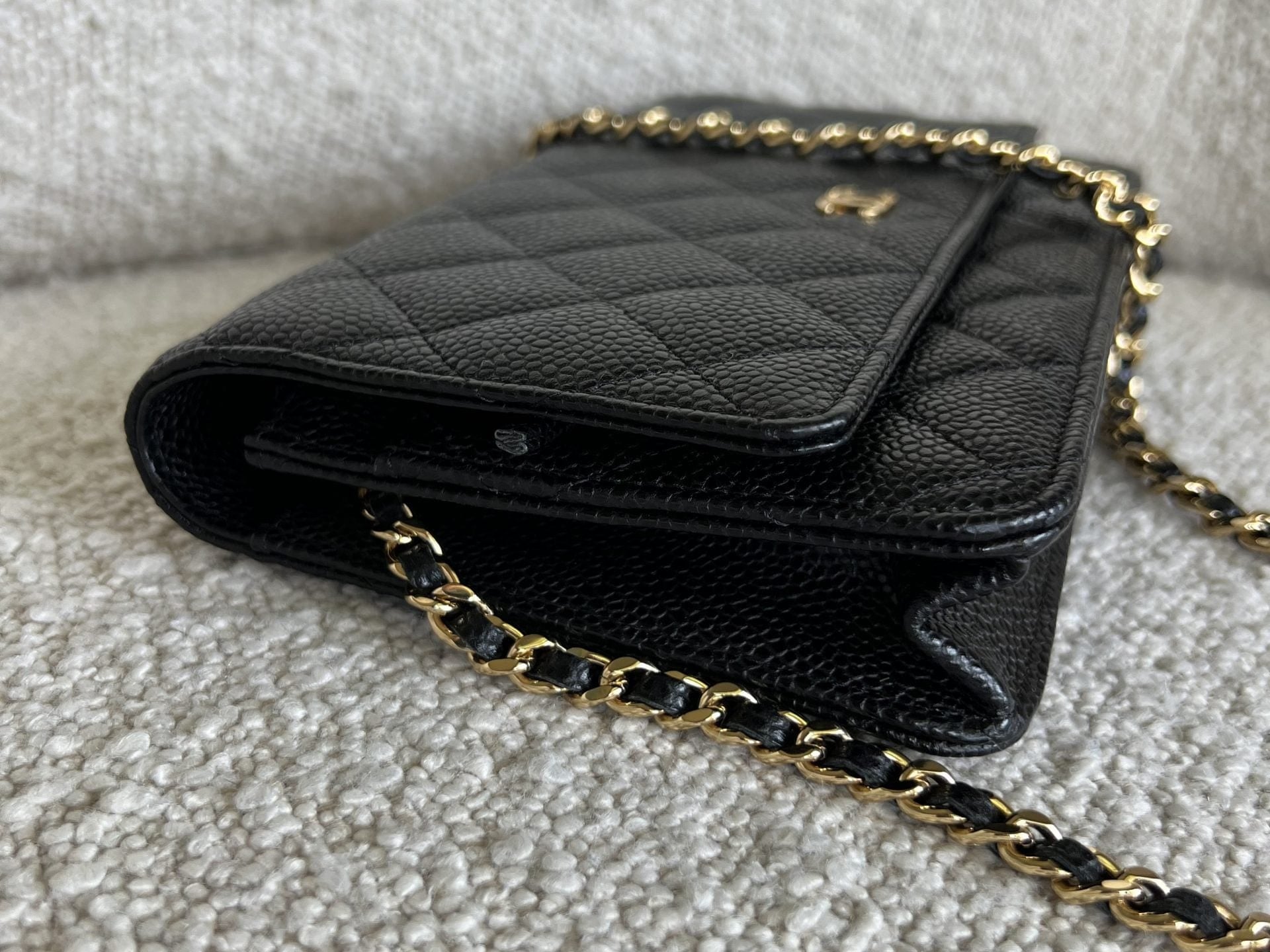 CHANEL Handbag Chanel Black Caviar Quilted Wallet On Chain GHW (WOC) - Redeluxe